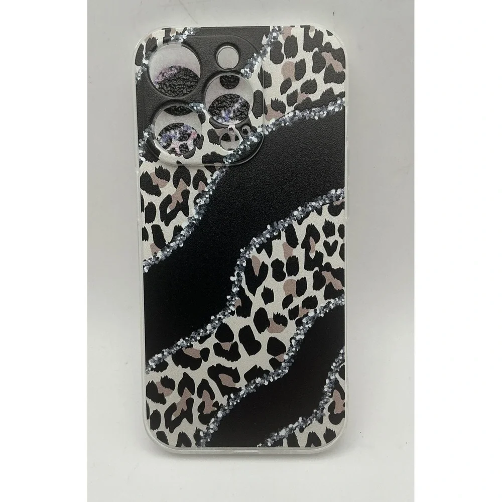 New Luxury Leopard Print Case for iPhone 14 Plus Cover Glitter Bling Waves NIB